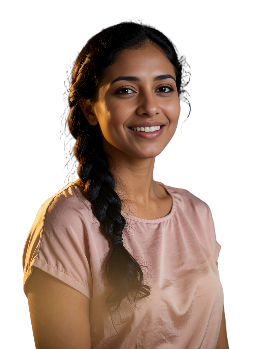 South Asian single woman with a braid in a pink blouse ready to chat on local dating sites via Selunion