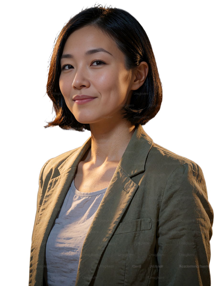 Single woman with a short black bob in an olive blazer shown on a Selunion dating site profile card